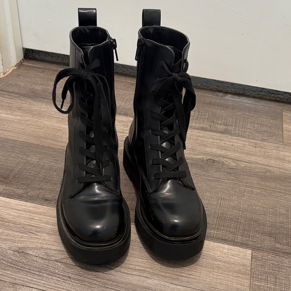 Black Lace-Up Platform Combat Boots